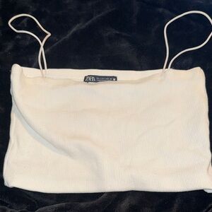 Zara Cream Ribbed Spaghetti Strap Top